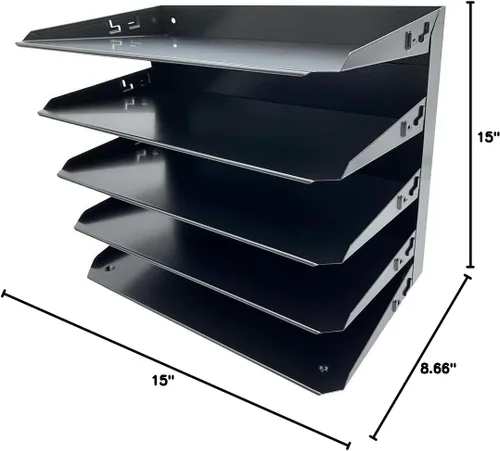 Miniatura 5 de Huron Organizador de carpetas de archivos legales horizontales de escritorio con 5 ranuras, bandeja de almacenamiento para cartas, acero negro
