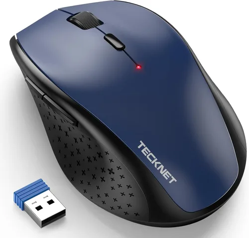 TECKNET Mouse inalámbrico, mouse USB de 2.4 G con 6 niveles ajustables 3200 DPI, batería de 30 meses, empuñaduras ergonómicas, 6 botones portátiles