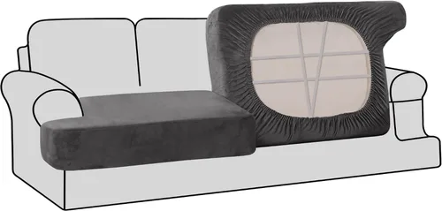 Miniatura 15 de H.VERSAILTEX Fundas de terciopelo elástico para silla con cojín en forma de T para sala de estar, funda de sofá, funda de asiento con cojín