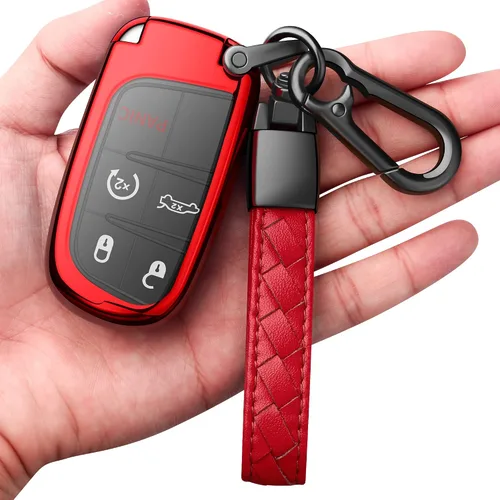 Miniatura 9 de Funda compatible con llavero de cuero para Jeep con llavero de cuero TPU suave para llave inteligente Grand Cherokee Renegade Chrysler 200 300 Dodge