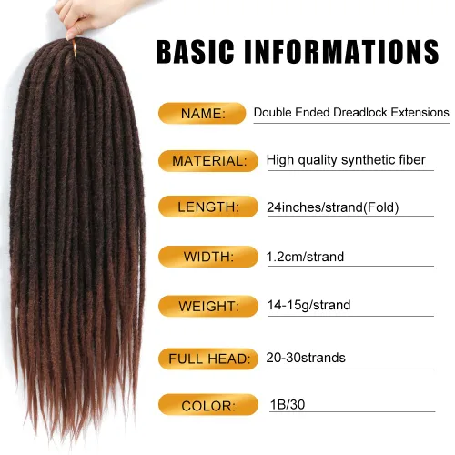 Miniatura 3 de Extensiones de rastas rectas sintéticas de doble extremo, 24 pulgadas, 5 hebras de 0.5 in de ancho, suaves de color negro a marrón oscuro