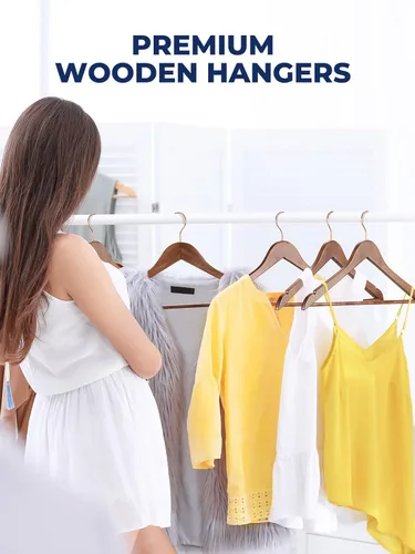 Miniatura 7 de Smartor Paquete de 20 perchas de madera maciza para armario, perchas de madera resistente para trajes, camisas, vestidos, con gancho de oro rosa