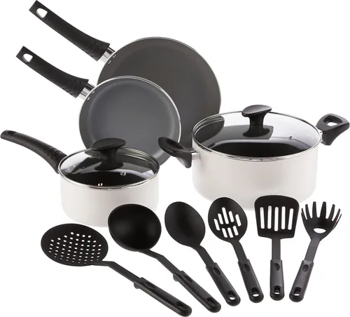 Miniatura 9 de bella Juego de utensilios de cocina con tapas de vidrio antiadherentes, superficie libre de PFOA y resistente a los arañazos, utensilios de Negro