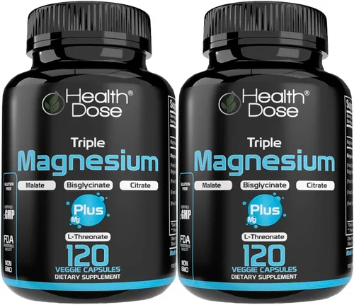 Miniatura 10 de Health Dose Triple Magnesium Complex 1000 mg Mezcla de L-treonato, bisglicinato, citrato y malato Apoyo para la relajación muscular, el sueño