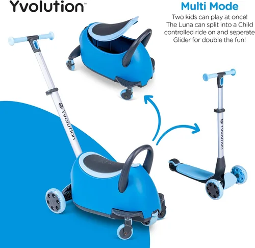 Miniatura 6 de Yvolution Y Glider Luna - Scooter con maletero y asiento de almacenamiento extraíbles, 3 en 1 con rueda de luz LED, barra de empuje de altura