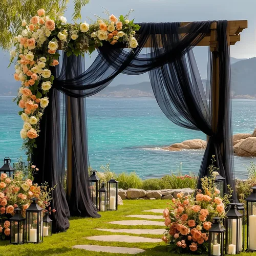 Miniatura 7 de 1 panel de cortina de telón de fondo transparente para arco de boda, cortina de arco para boda, recepción, decoración de fiesta de despedida