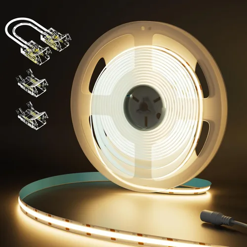 MIWISE Tira de luz LED COB 20 pies/6.1m, CRI 90+ Luz blanca cálida 2700K Alta luminosidad súper brillante Flexible DC24V Tira de luz LED, para