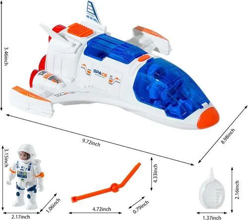 Miniatura 2 de Wbzle Juguete de Transbordador Espacial con Figura de Astronauta - Juguetes Espaciales con Luces y Sonido - Juguete de Nave Cohete para Niños de 3-5