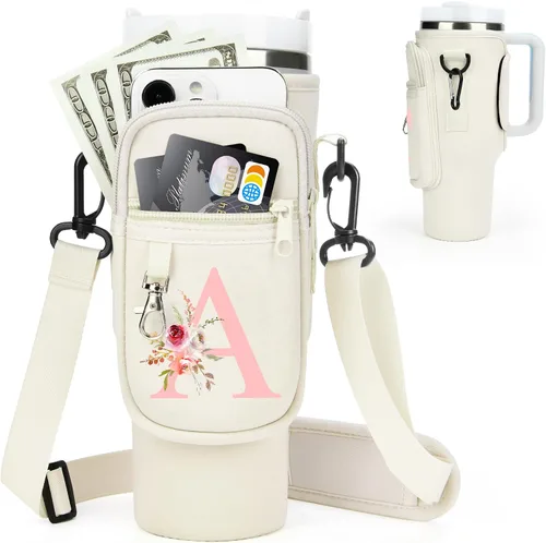 Miniatura 112 de Initial Water Bottle Holder with Strap for Stanley Cup Accessories 40 oz/Simple Modern Tumbler, Birthdays for Women Girls, Water Bottle Carrier Bag