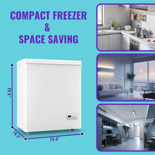 Miniatura 8 de DEMULLER Congelador de pecho, pequeña máquina de congelación profunda blanca de 4.0 pies cúbicos, compacta con puerta superior abatible y panel