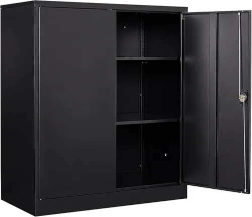 Miniatura 8 de Armario pequeño de metal con estantes, armario de almacenamiento de garaje de 36 pulgadas con cerradura, gabinetes de almacenamiento de metal blanco