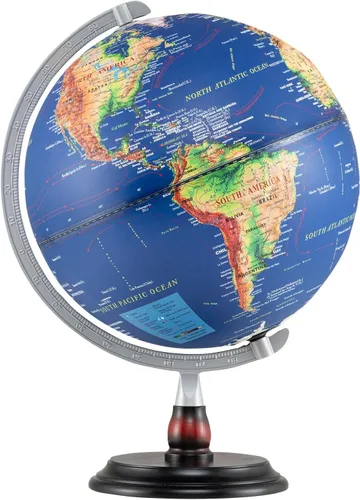 Goplus Globo del mundo iluminado de 12 pulgadas, lámpara de noche giratoria antigua con soporte de madera, decoración de escritorio educativa de