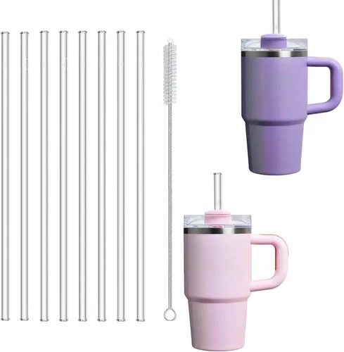 Miniatura 15 de Paquete de 4 popotes de repuesto Tritan para vaso Stanley de 20 onzas y 14 onzas, 8.46 pulgadas de largo, sin BPA, reutilizables, con cepillo