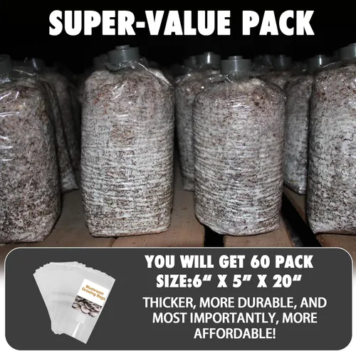 Miniatura 6 de TonGass Paquete de 60 bolsas de cultivo de hongos autoclave a granel con parches de filtro microporoso, grandes de 6 x 5 x 20 pulgadas