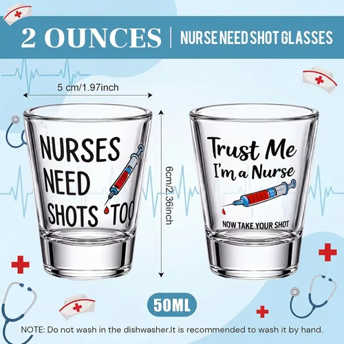 Miniatura 2 de Lounsweer Nurses Need Shots Too Shot Glass, Funny Nurse Gifts 2 oz Tequila Shot Glasses Mini Cups for Lpn Gifts for Nursing Graduation Party
