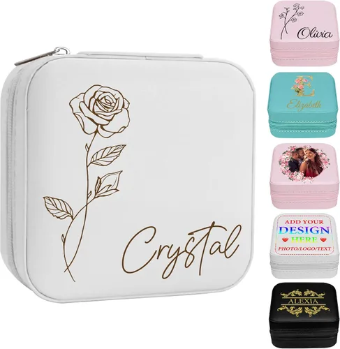 Miniatura 21 de Joyero personalizado con nombre, joyero de viaje portátil personalizado, organizador de joyas de cuero, cajas de dama de honor, boda, regalo