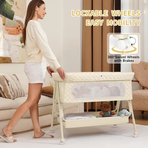 Miniatura 4 de Cuna para bebé recién nacido, moisés junto a la cama con malla transpirable y colchón, cuna fácil de mover para recién nacidos con ruedas que se