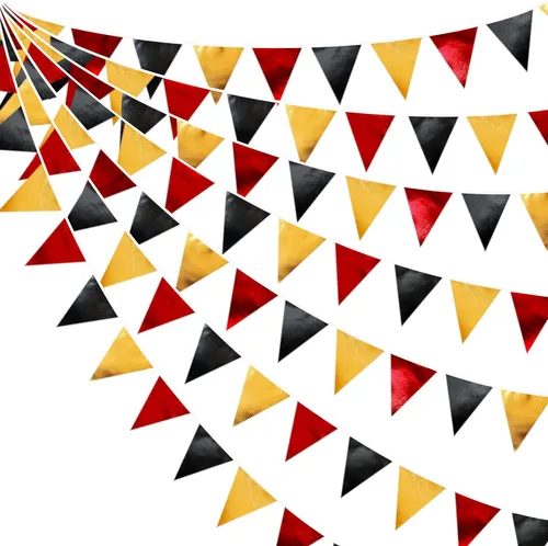 Miniatura 29 de Decoración de fiesta iridiscente de 33 pies, tela holográfica, banderín triangular, banderín de algodón, guirnalda de banderines para cumpleaños