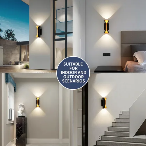 Miniatura 7 de ziidoo Aplique de pared moderno para interiores y exteriores, 7.9 pulgadas IP65 negro y dorado LED luminaria para patio, porche, puerta delantera