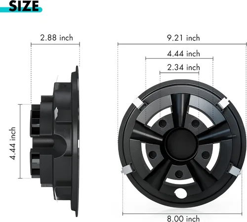 Miniatura 6 de 10L0L Juego de 4 tapacubos para ruedas EZGO Club Car Yamaha de 8 pulgadas, juego de 4 tapas centrales a presión con acabado cromado, color negro