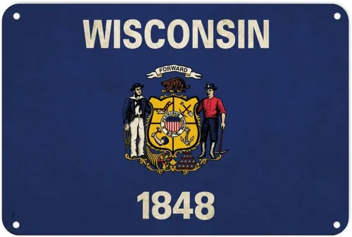 Letrero de metal de Wisconsin, bandera del estado de Wisconsin, letrero de metal para hogar, estado, país, ciudad, recuerdo, arte de pared, póster