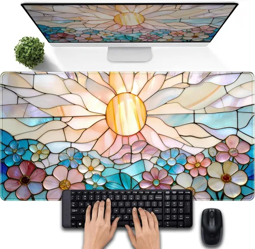 Miniatura 28 de Tapete de escritorio de bosque anime, lindo tapete de mouse verde, tapete de escritorio completo Kawaii estético XXL para juegos Mousemat XL