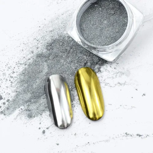 Miniatura 2 de Polvo cromado metálico – 2 tarros de uñas espejo efecto purpurina pigmento polvo oro plata para puntas de manicura con aplicadores de esponja Polvo