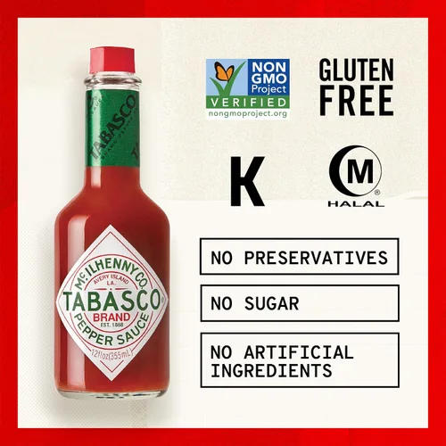Miniatura 7 de TABASCO - Salsa picante de chile rojo original, picante medio, botella de vidrio, tres ingredientes clásicos y versátiles, para salsas, tacos