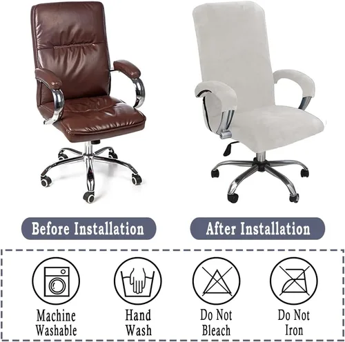 Miniatura 6 de ITFRO Funda para silla de oficina de 3 piezas con fundas para reposabrazos, funda de terciopelo blanco para silla de escritorio de computadora