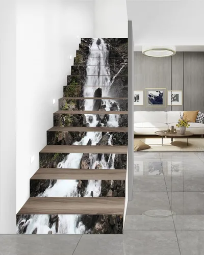 Miniatura 3 de FLFK Calcomanías para escaleras - Adhesivos para escaleras pela y pega, calcomanías de elevadores de escalera estilo cascada de roca autoadhesivas