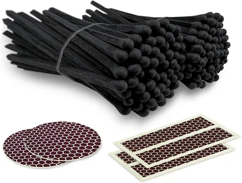 Miniatura 12 de 4" Fósforos Todos Negros en un Frasco + Adhesivos de Mechero Incluidos 100 Fósforos Negros con Punta Negra Decorativos y Seguros con Soporte