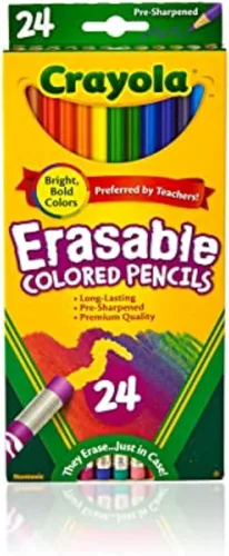 Crayola Lápices de Colores Borrables (24 unidades), Lápices de Colores para Niños para Libros de Colorear, Colores Surtidos, Suministros de Arte y