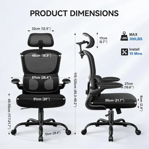 Miniatura 2 de ALLGOD Silla de oficina ergonómica, silla de escritorio de malla con soporte lumbar, silla de oficina en casa con respaldo alto con reposacabezas