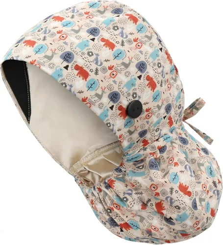Miniatura 21 de QBA Gorra de trabajo ajustable con botón, gorro forrado de satén, gorro de trabajo de algodón, banda elástica para atar en la espalda, unisex Pt