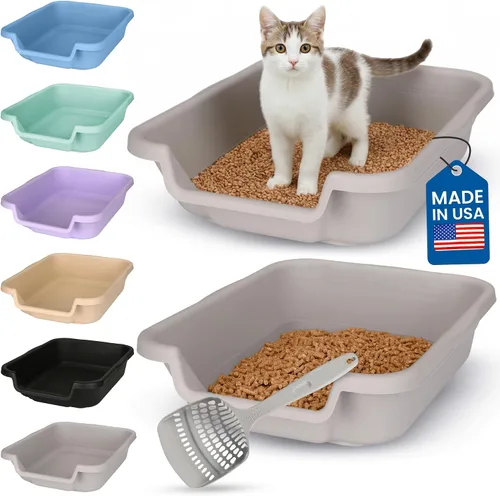 Miniatura 45 de KittyGoHere - Caja de arena para gatos mayores, sartén pequeña con cuchara jumbo de mango largo, caja de arena para gatos de entrada baja, ligera