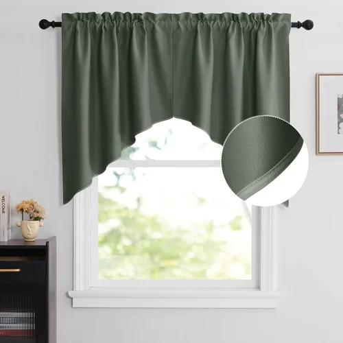 Miniatura 74 de NICETOWN Home Fashion - Cortinas de cocina con bolsillo para poste, cenefa festoneada a medida, cenefa festoneada sólida para ventana de Marrón