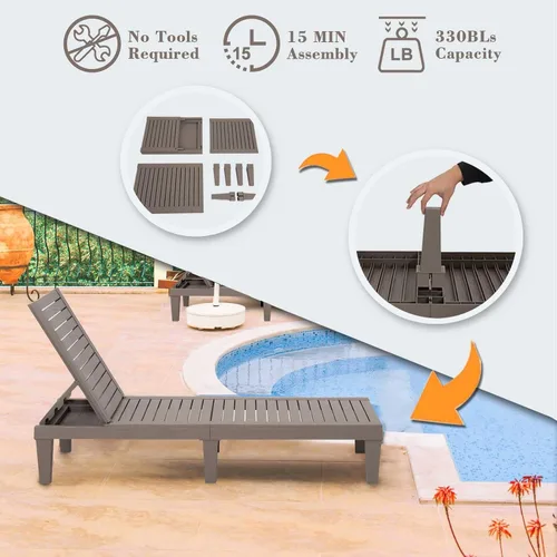 Miniatura 6 de Tumbona al aire libre para piscina, banco de patio, tumbona impermeable, gris