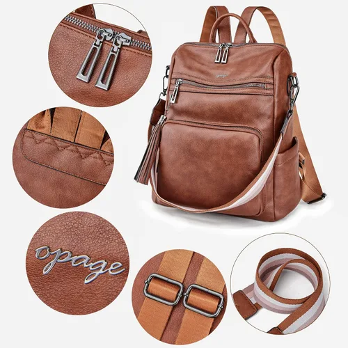 Miniatura 21 de OPAGE - Mochila de cuero para mujer, con borla de moda, bolso de hombro, mochila grande, bolsa de viaje, gris, L