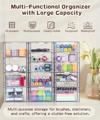 Miniatura 4 de VZKAH Organizador de acrílico transparente con cajones Unidad de escritorio de 15 cajones Organizador de maquillaje y escritorio y caja