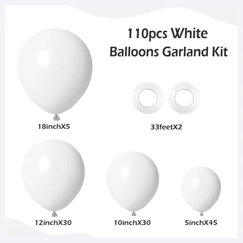 Miniatura 2 de FOTIOMRG - Kit de guirnalda de arco de globos blancos de 110 piezas, globos de látex blancos de 18, 12, 10, 5 pulgadas de diferentes tamaños