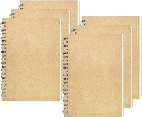 DSTELIN Cuaderno de espiral en blanco, paquete de 6, tapa suave, cuaderno de bocetos, 100 páginas/50 hojas, 7.5 pulgadas x 5.1 pulgadas, 100 GSM,