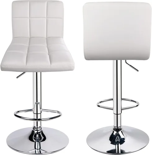 Miniatura 10 de Taburetes de bar de leopardo, moderno taburete giratorio ajustable de piel sintética con espalda, juego de 2 (blanco)
