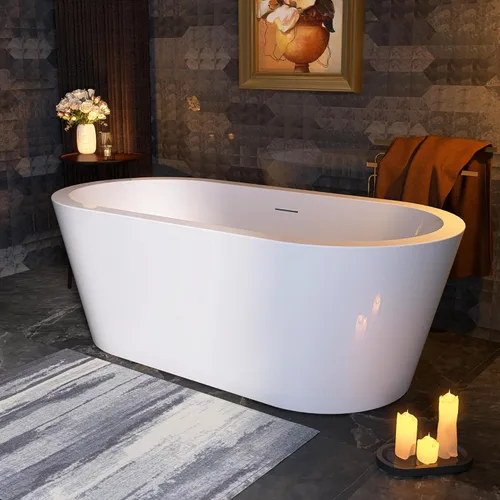 Miniatura 14 de Tina de 67" de pie, bañera independiente de acrílico puro, elegante bañera contemporánea de pie independiente con baño profundo, certificada cUPC