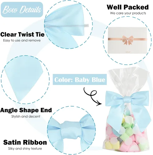 Miniatura 3 de AIMUDI Lazos Azules para Baby Shower de 4.5" Lazos Azules para Bebé Pre-Atados con Ataduras de Alambre Lazos de Cinta Azul Claro para Manualidades