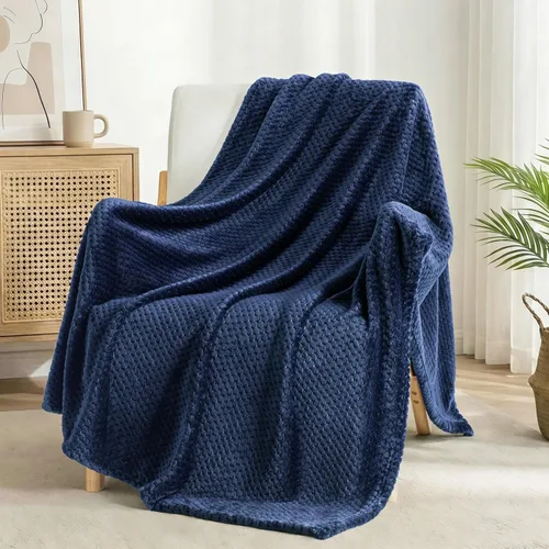Miniatura 28 de Exclusivo Mezcla - Manta de vellón extragrande para sofá o cama, mantas supersuaves y cálidas con textura de gofre, acogedora, mullida y ligera Azul