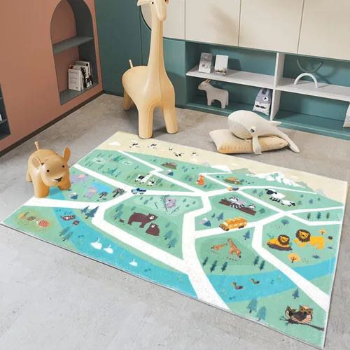 Miniatura 4 de Alfombra de juego para niños, alfombra de 5 pies para dormitorio, animales del bosque, alfombra de sala de juegos para niños y niñas, alfombra