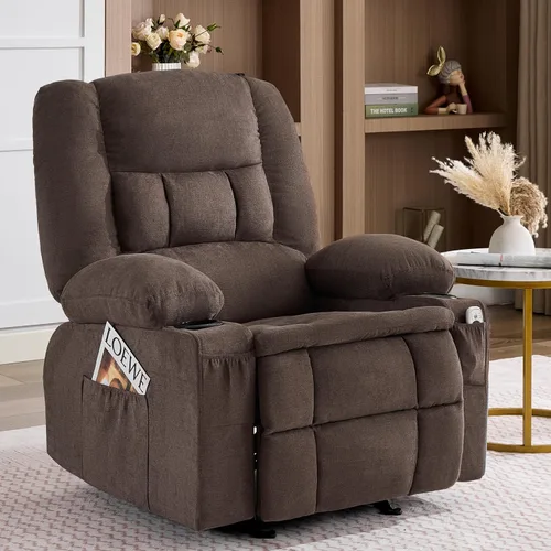 Miniatura 12 de Rocker Recliner Chair with Massage and Heat, Nursery Rocking Chairs for Living Room, Ergonomic Comfy Relining Chair with Cup Holders, USB Charge