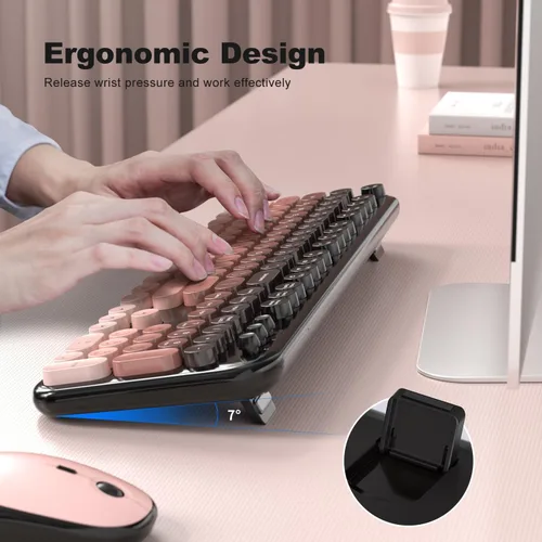 Miniatura 53 de KNOWSQT Combo de teclado y ratón inalámbrico, teclados lindos de tamaño completo estilo máquina de escribir 2.4G azul colorido - receptor USB Plug