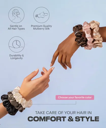 Miniatura 3 de SUNDAYSILKS™ - Lujosos coleteros de seda de morera para mujeres y niñas Coleteros antideslizantes y sedosos para el cabello natural, rizado, fino