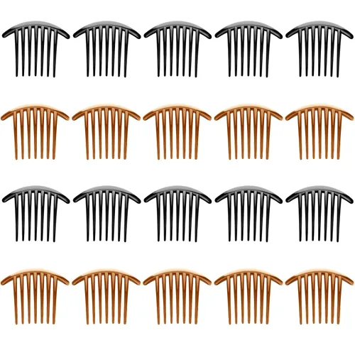 20 piezas de 7 dientes, estilo francés, peine giratorio de plástico, accesorios para el cabello para mujeres (negro y marrón)